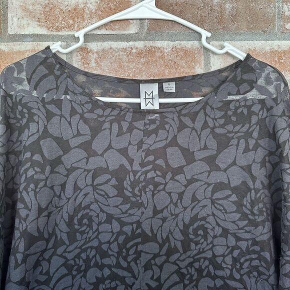 Marc Bouwer Dolman Sleeve Patterned Sheer Top Black Gray Medium - Picture 3 of 9